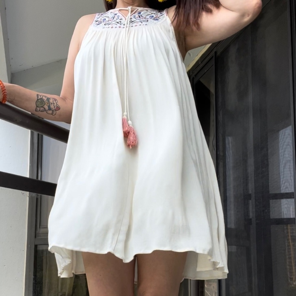 Black Swan Embroidered Baby Doll Dress